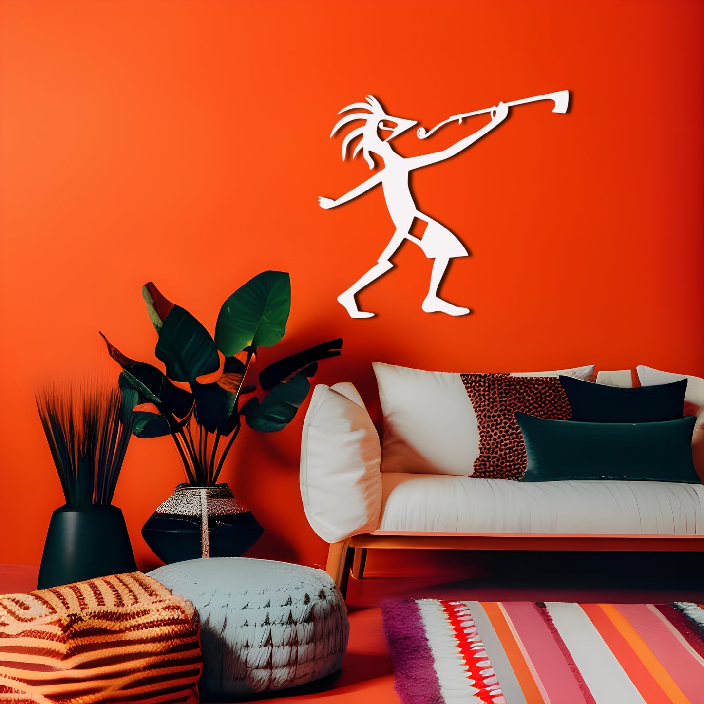 Kokopelli with Feathered Head Playing Trombone Wall Decor