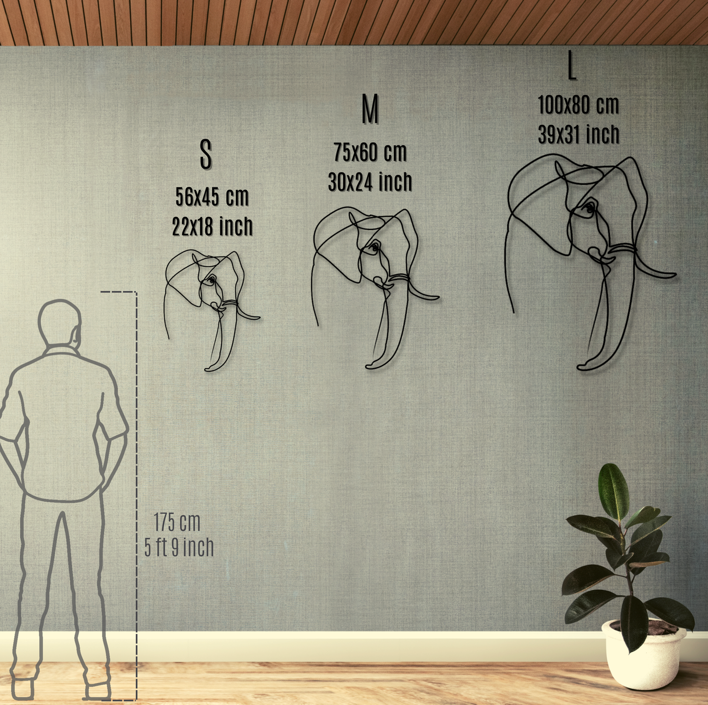 Elephant Line Metal Wall Art