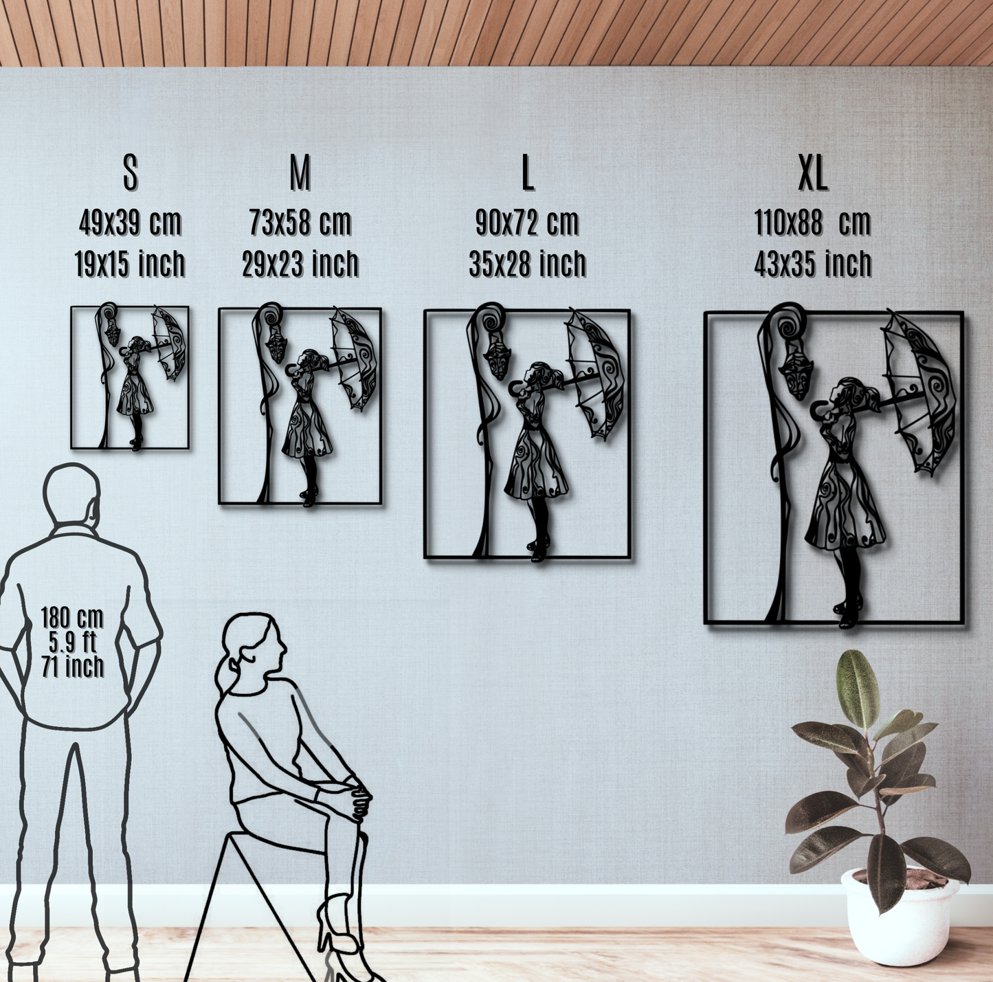 Lady with Umbrella Mandala Metal Wall Decoration