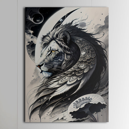 Lion and Moon: Black and White Drawings №1