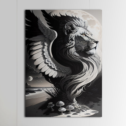 Lion and Moon: Black and White Drawings №3
