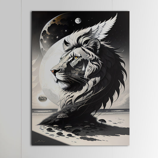 Lion and Moon: Black and White Drawings №5