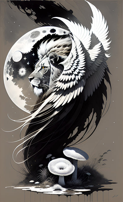 Lion and Moon: Black and White Drawings №6