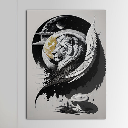 Lion and Moon: Black and White Drawings №7