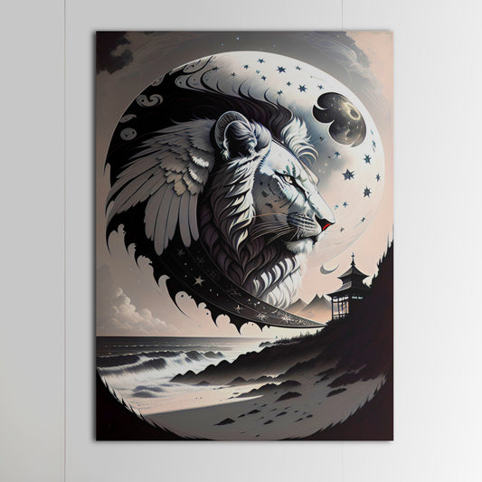 Lion and Moon: Black and White Drawings №8