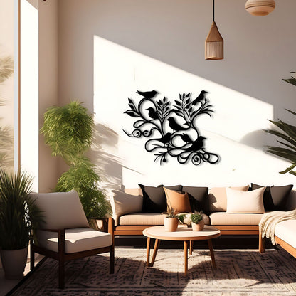 Arabesque Birds on Branch Metal Wall Art