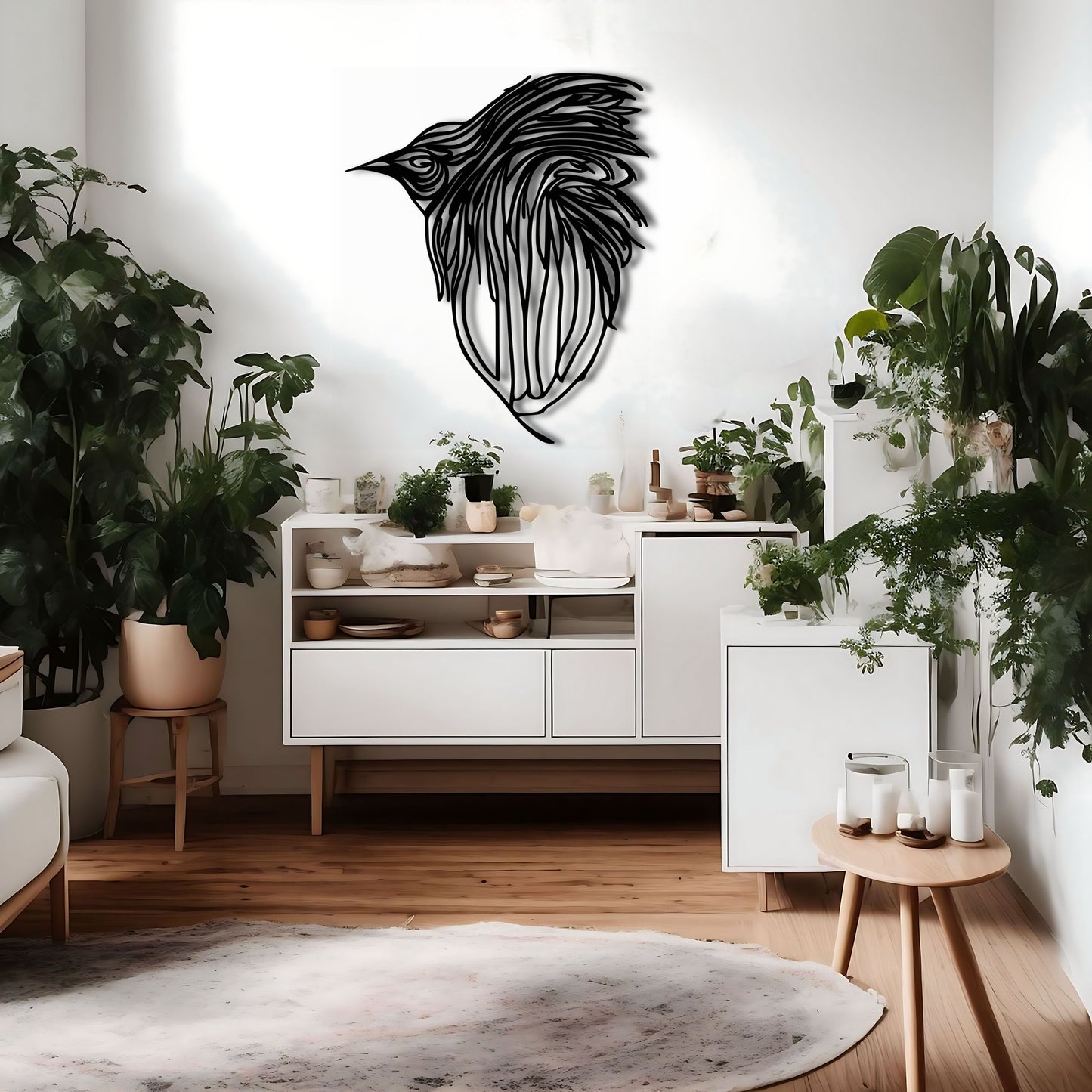 鳥のメタルウォールアート - 流体ラインと抽象