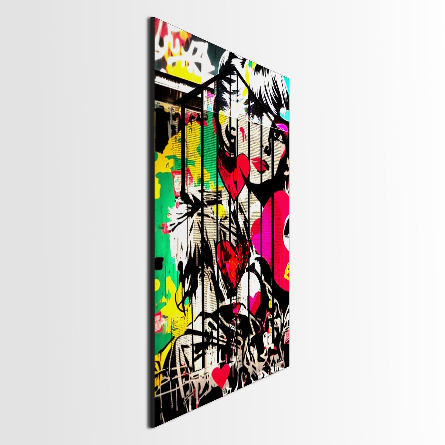 Caged Beauty Pop Art Painting of a Woman on Graffiti-Covered Building