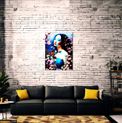 Enchanting Harmony Woman with Bird Metal Poster