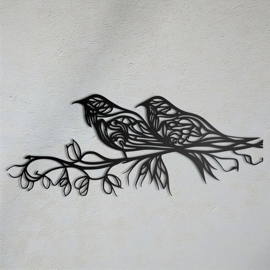 אמנות עממית ציפורים על ענף - עיצוב קיר אלגנטי ונצחי v2