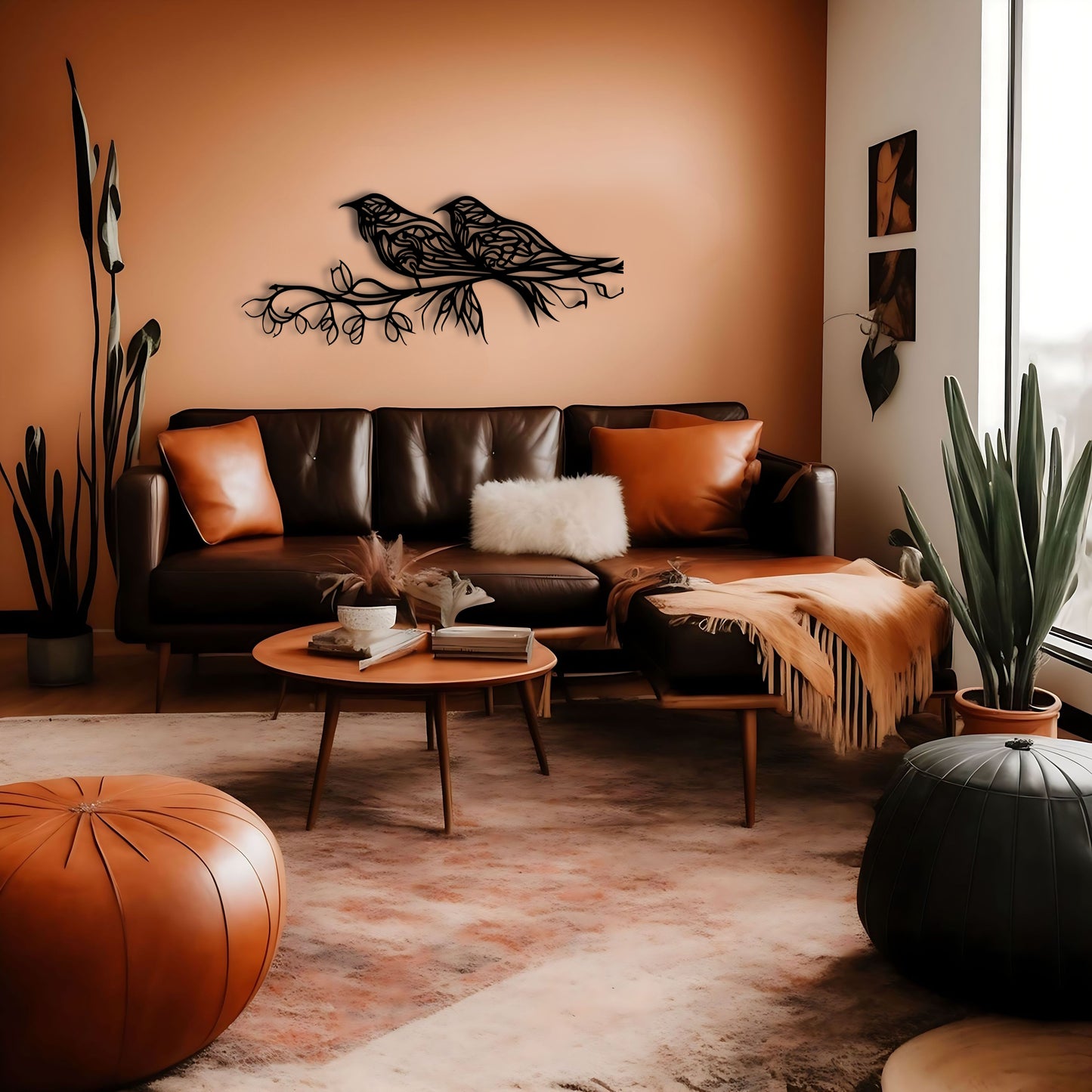 אומנות עממית ציפורים על ענף - עיצוב קיר אלגנטי ונצחי