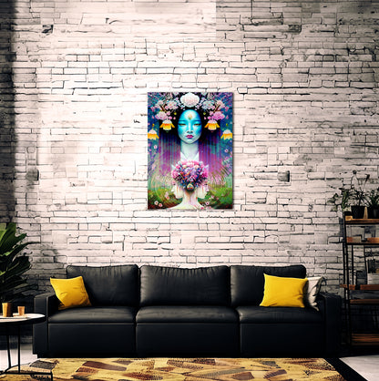 Goddess of Symmetry Woman with Flowers Metal Poster
