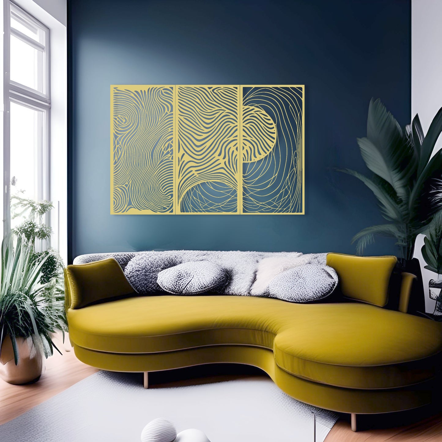 Intricate Abstract Waves - Set of Three Metal Wall Art Panels