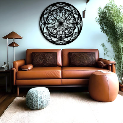 Intricate Mandala Ornament Metal Wall Art for Yoga and Meditation Room Decor