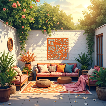 LabyrinthFlow – Geometric Maze Metal Wall Art