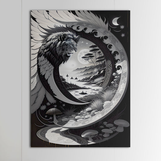 Lion and Moon: Black and White Drawings №10