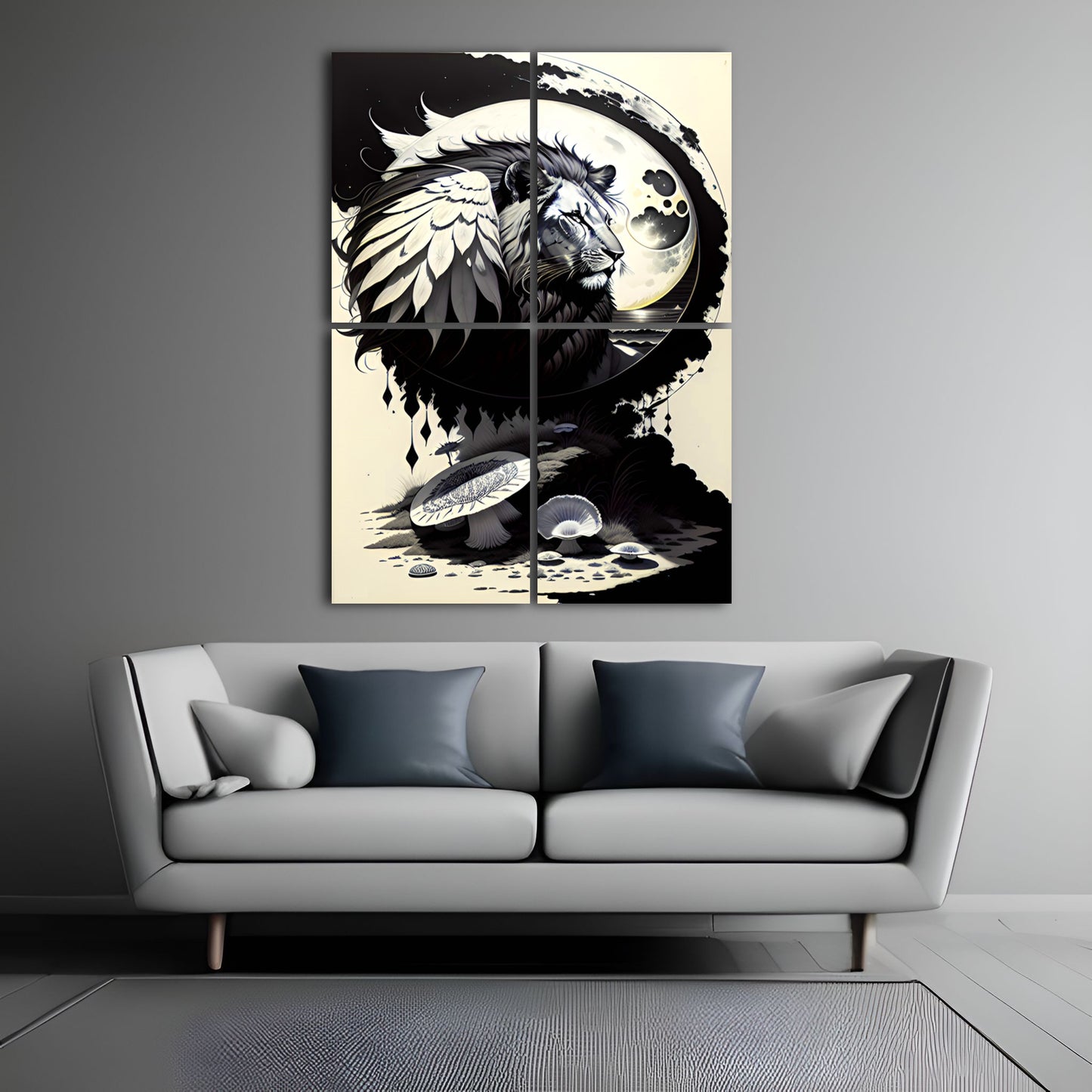 Lion and Moon: Black and White Drawings №11
