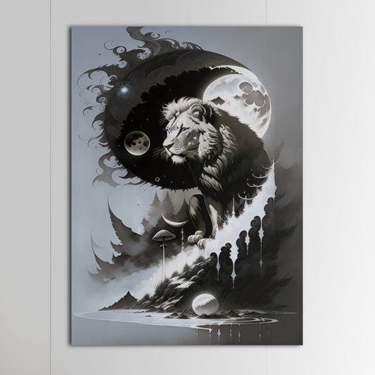 Lion and Moon: Black and White Drawings №12