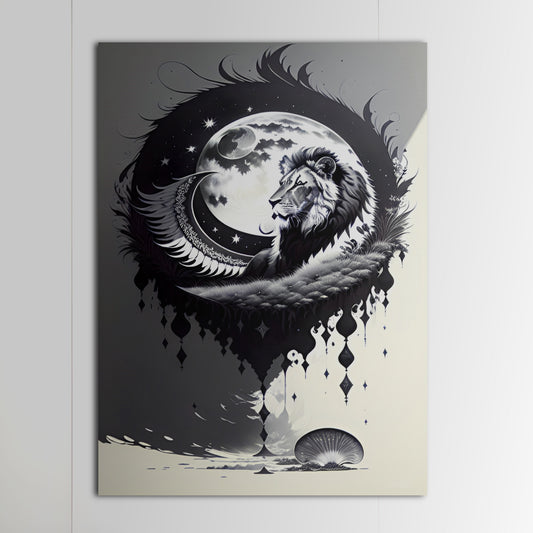 Lion and Moon: Black and White Drawings №13