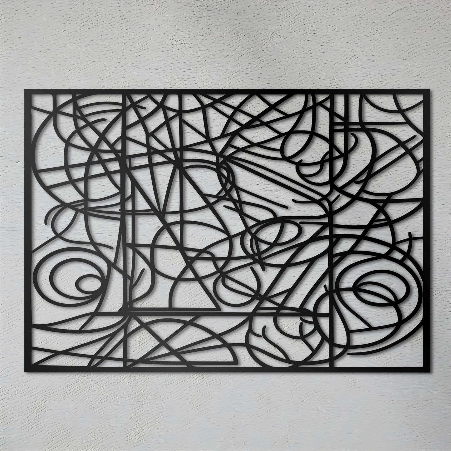 線の迷路 - ジャン・デュビュフェに触発された抽象的な金属壁アート。