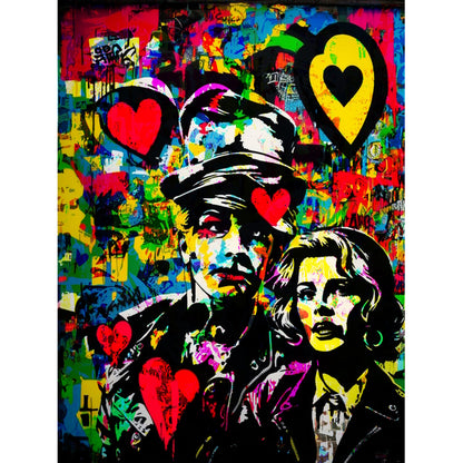 Pop Art Love Story A Couple Amidst Graffiti Metal Poster