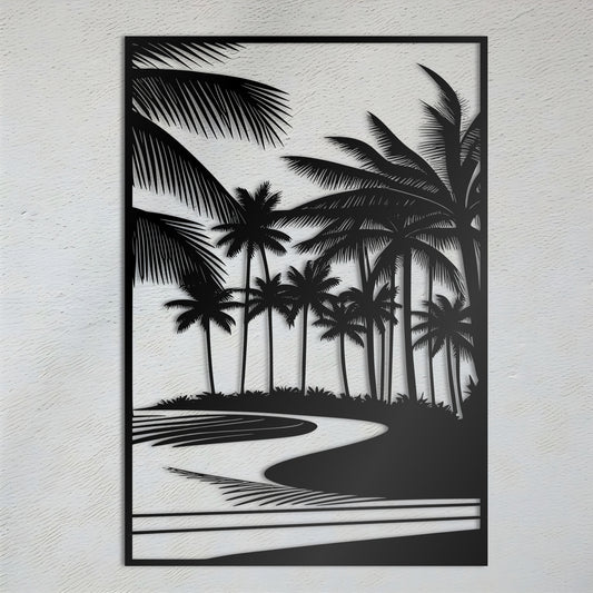 Silhouette Of Palm Trees Detailed Art Deco Panel