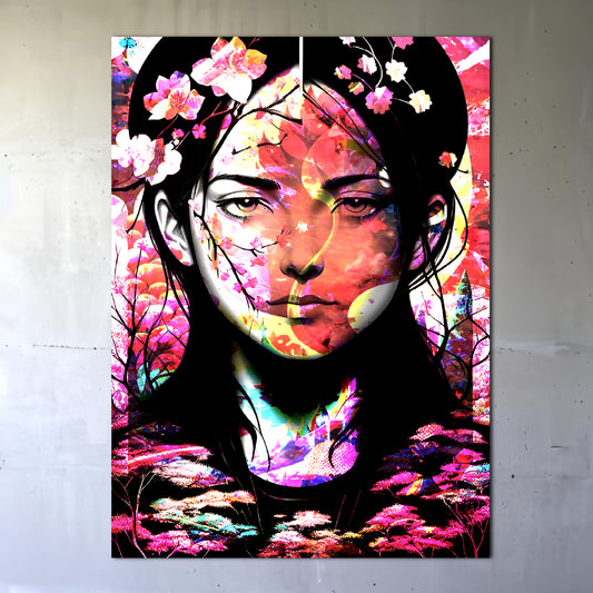 Symmetric Blooms Colorful Cyberpunk Art Metal Poster