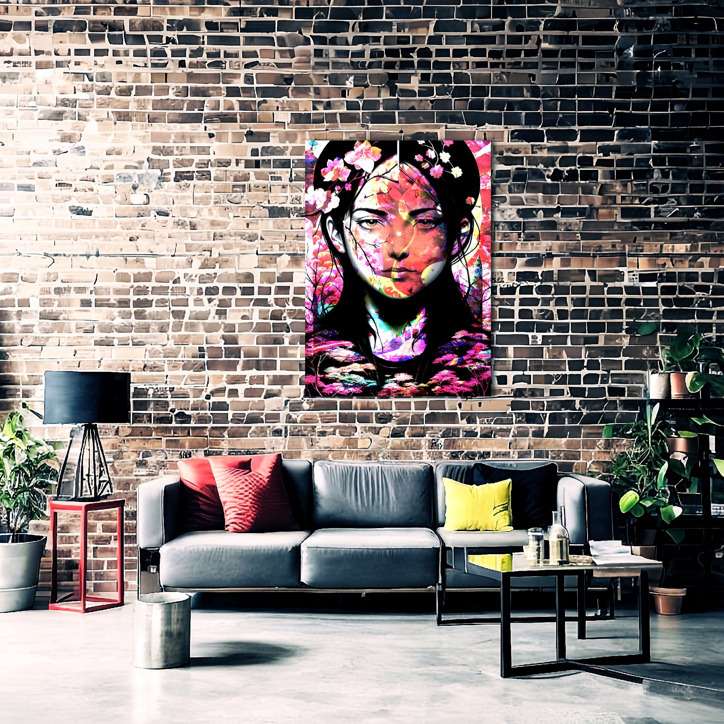 Symmetric Blooms Colorful Cyberpunk Art Metal Poster