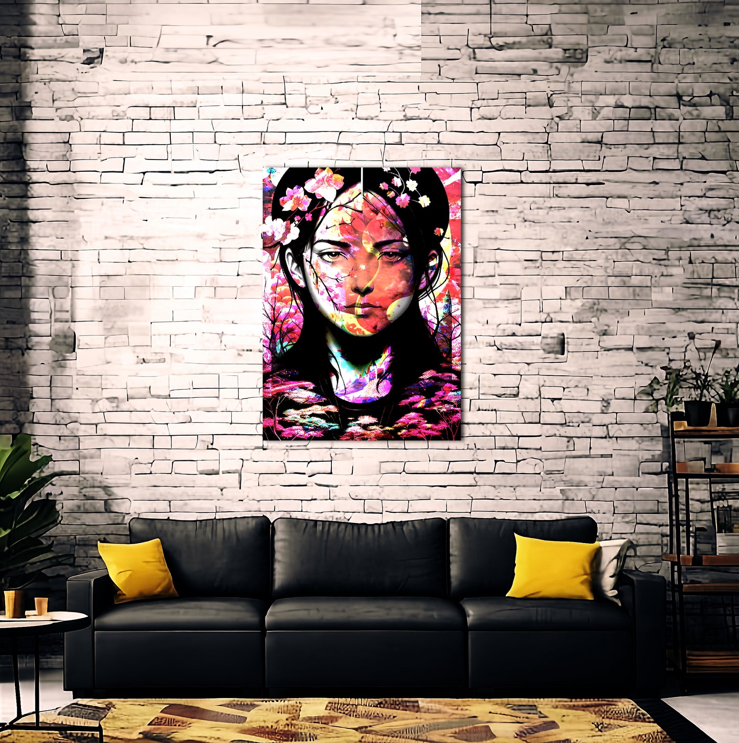 Symmetric Blooms Colorful Cyberpunk Art Metal Poster