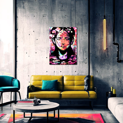 Symmetric Blooms Colorful Cyberpunk Art Metal Poster