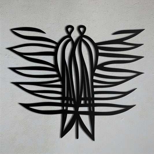 対称的なペアの鳥のメタルウォールアート