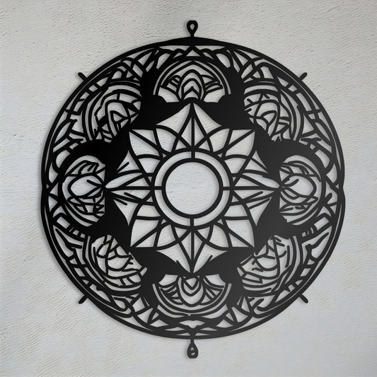 ビザンチンモザイク風のラインアートを使用した対称的なマンダラウォールアート
