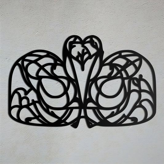 対称的な白鳥のライン アート - メタル ウォール アート