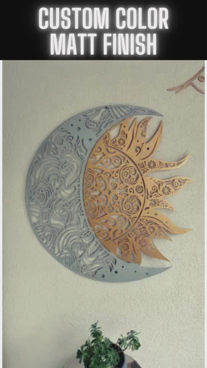 Ingewikkelde zon en maan mandala metalen wanddecoratie<br data-mce-fragment="1">