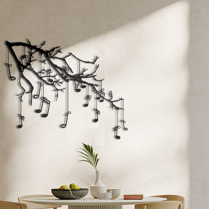 Tree Branch With Music Notes Metal Wall Art
