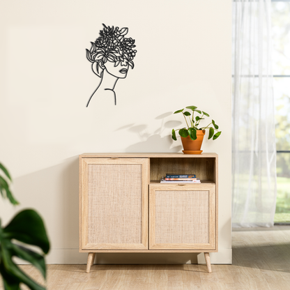Woman With Plants on Head Metal Wall Art