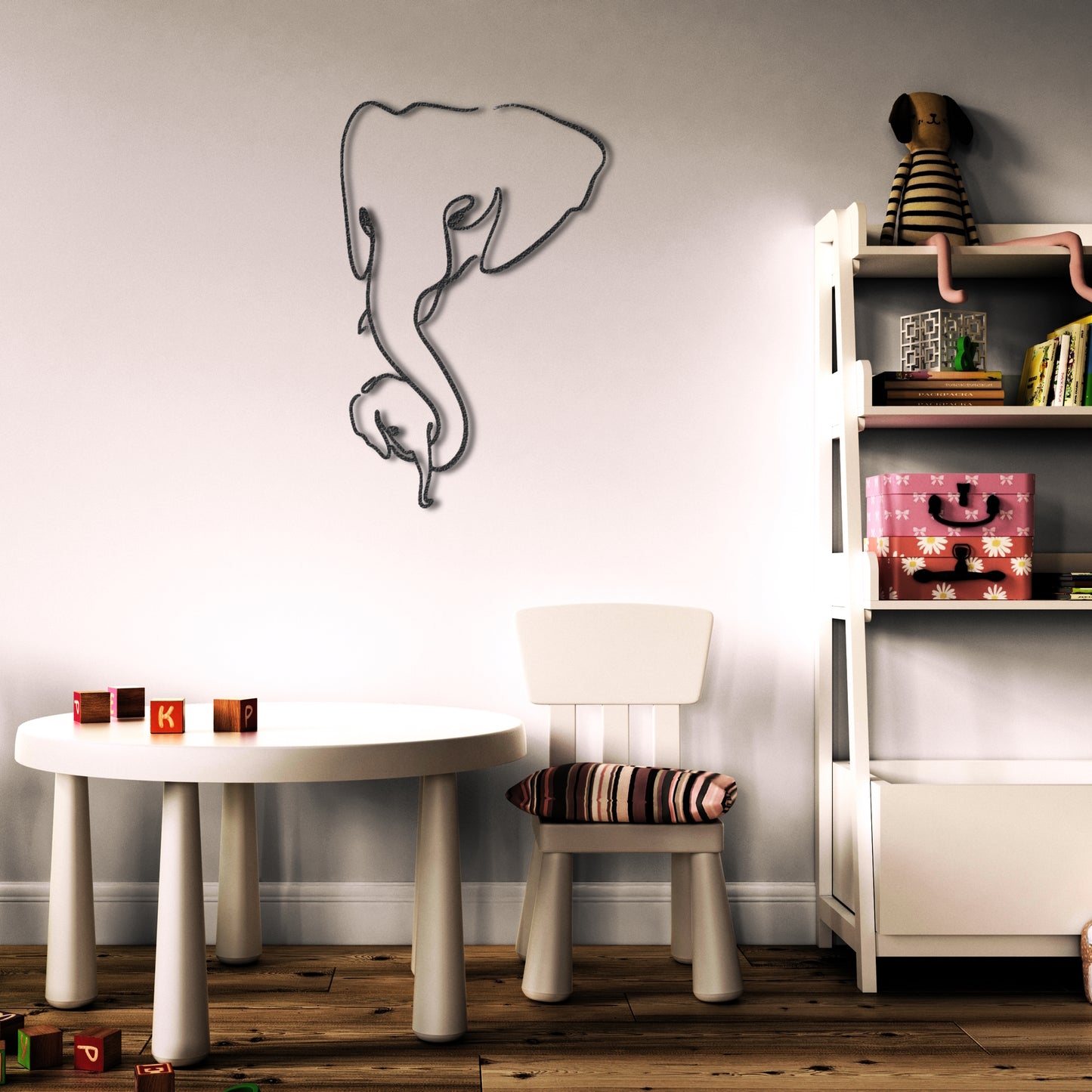 Déco murale en métal ligne d'amour bébé éléphant