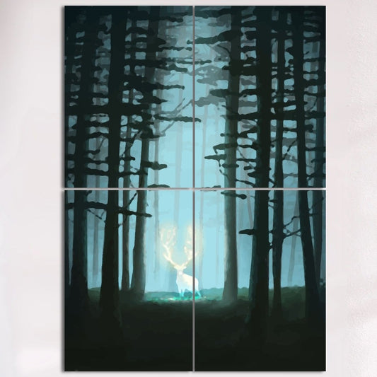 Magical Deer In Forest Metal Poster