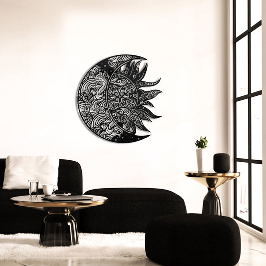 複雑な太陽と月のマンダラ メタル ウォール アート装飾