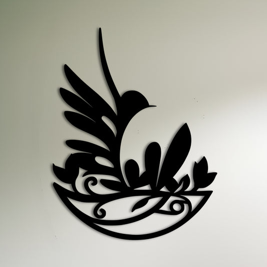 Atterrissage abstrait d'oiseau dans l'art de mur en métal de nid de tulipe