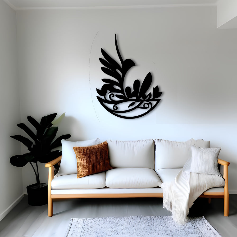 Abstract Bird Landing in Tulip Nest Metal Wall Art