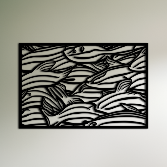 Déco murale abstraite en métal Troupeau de poissons