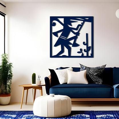 Abstract Kokopelli with Musical Notes and Leaves Metal Wall Art