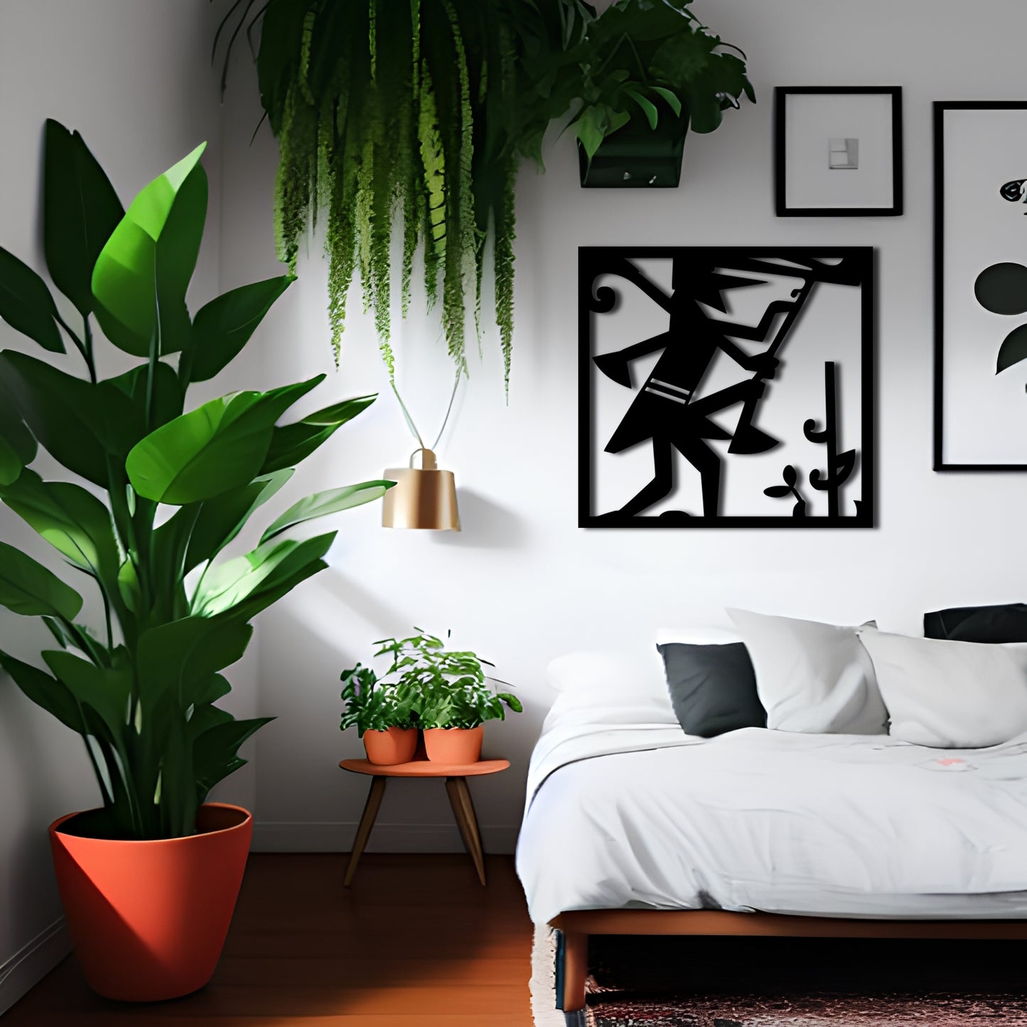 Abstract Kokopelli with Musical Notes and Leaves Metal Wall Art