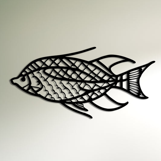 古代の魚 - 海愛好家のためのミニマリスト ライン アートの壁装飾