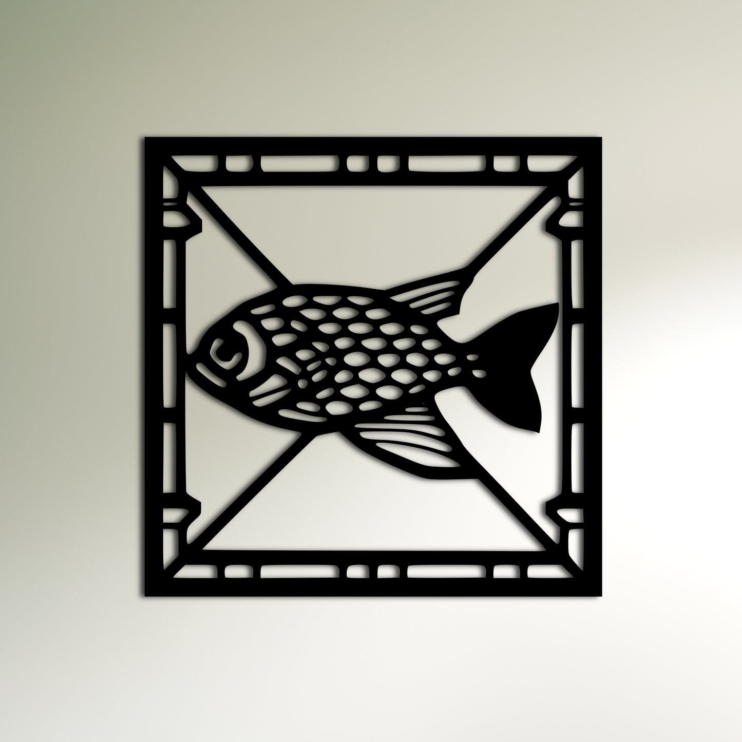 Art Deco Fish in Chinese Style Square Border Wall Art