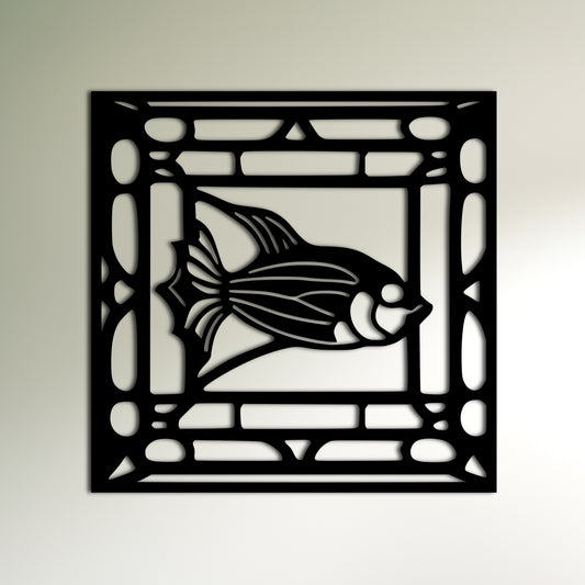 Art Deco Fish in Square Border - Perfect Gift for Fishing Lovers