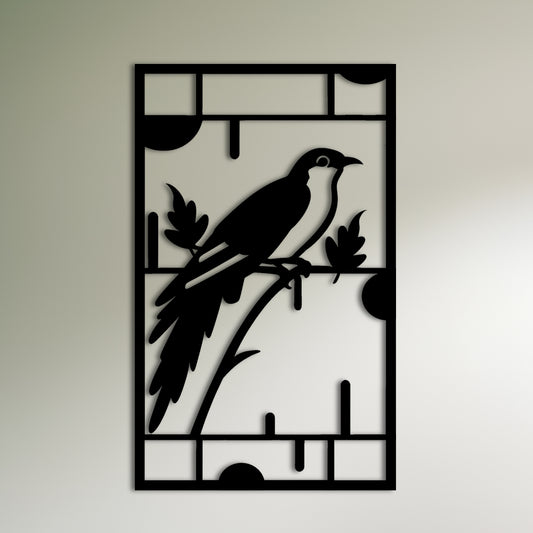 オーデュボン風の枝に鳥が描かれたメタルウォールアート