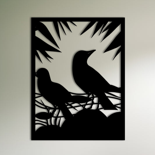 Back-to-Back Birds in Forest Metal Wall Art