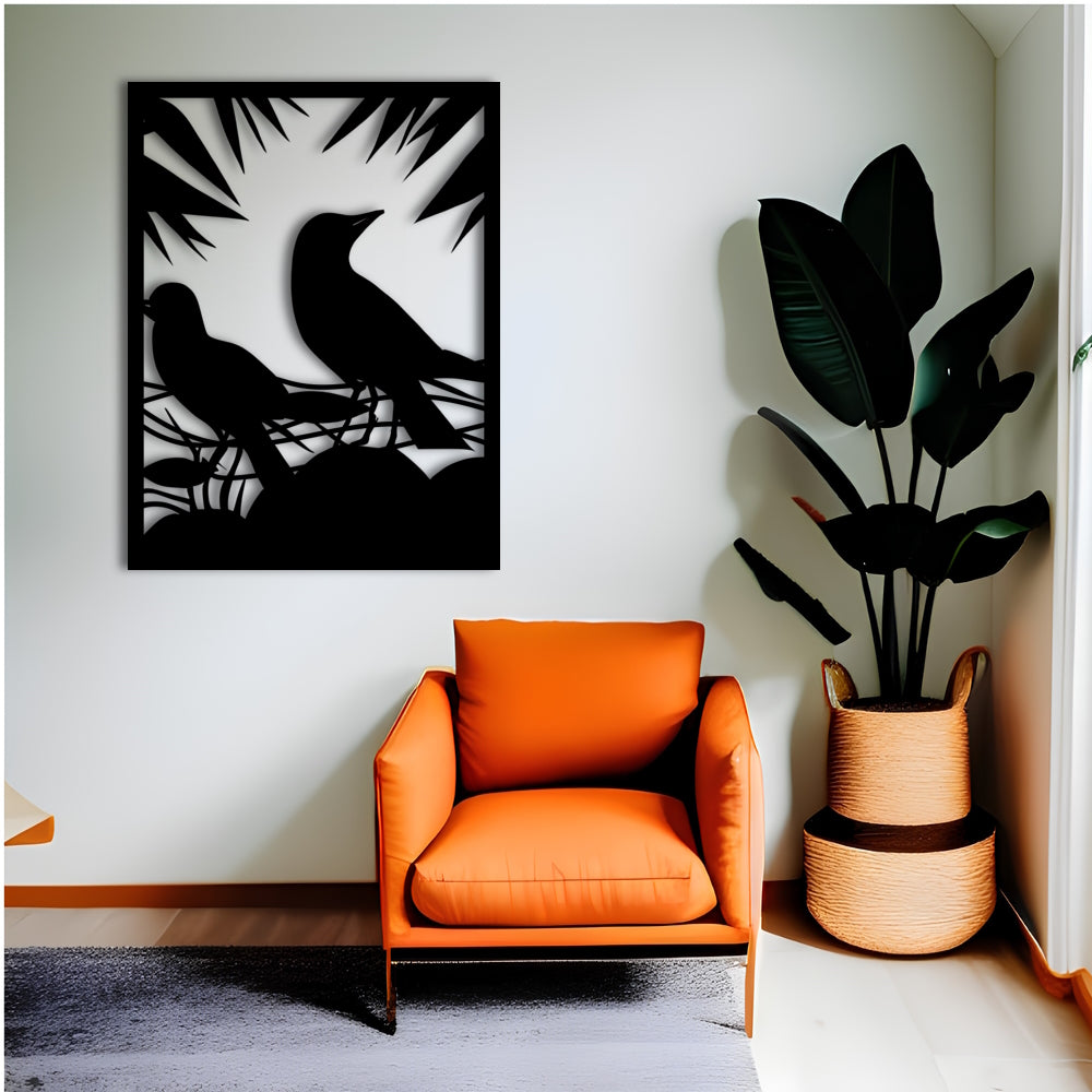 Back-to-Back Birds in Forest Metal Wall Art